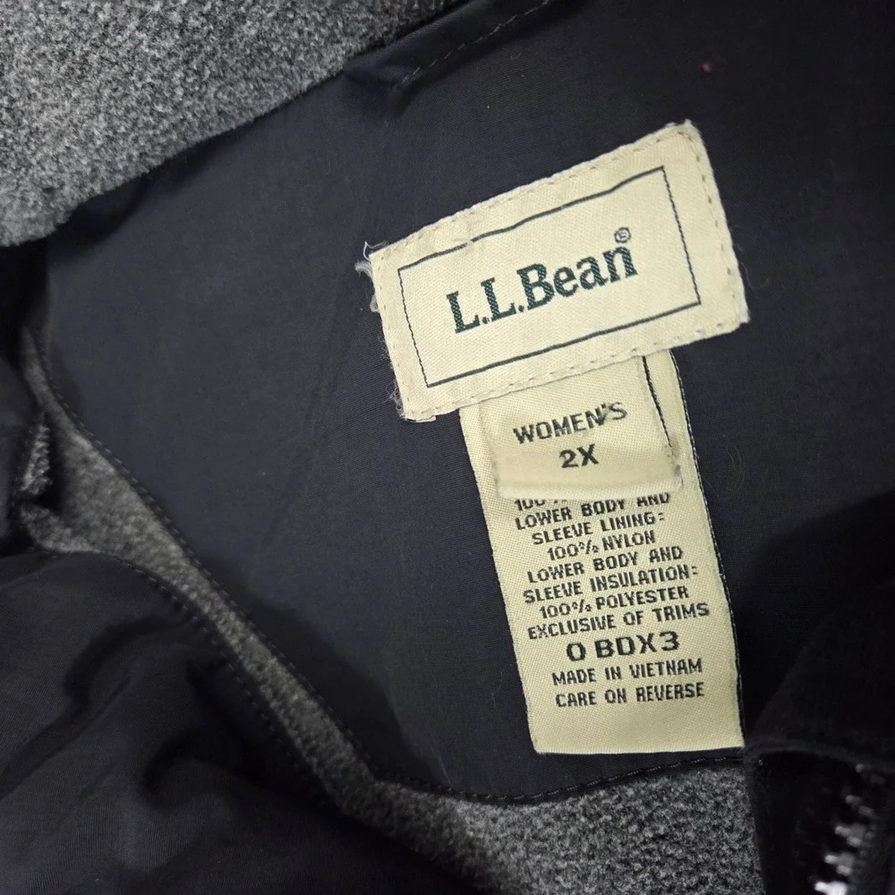 LL Bean Womens 2X Black Quilted Jacket Fleece Lined Hooded Parka 0BDX3